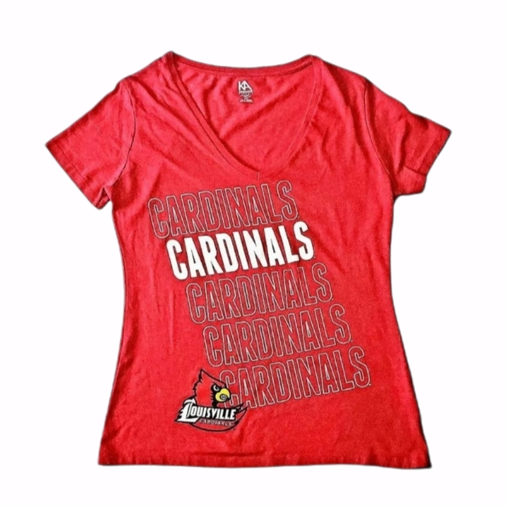 Louisville Cardinals V-neck Short Sleeve T-shirt UofL Sports Fan Top Large